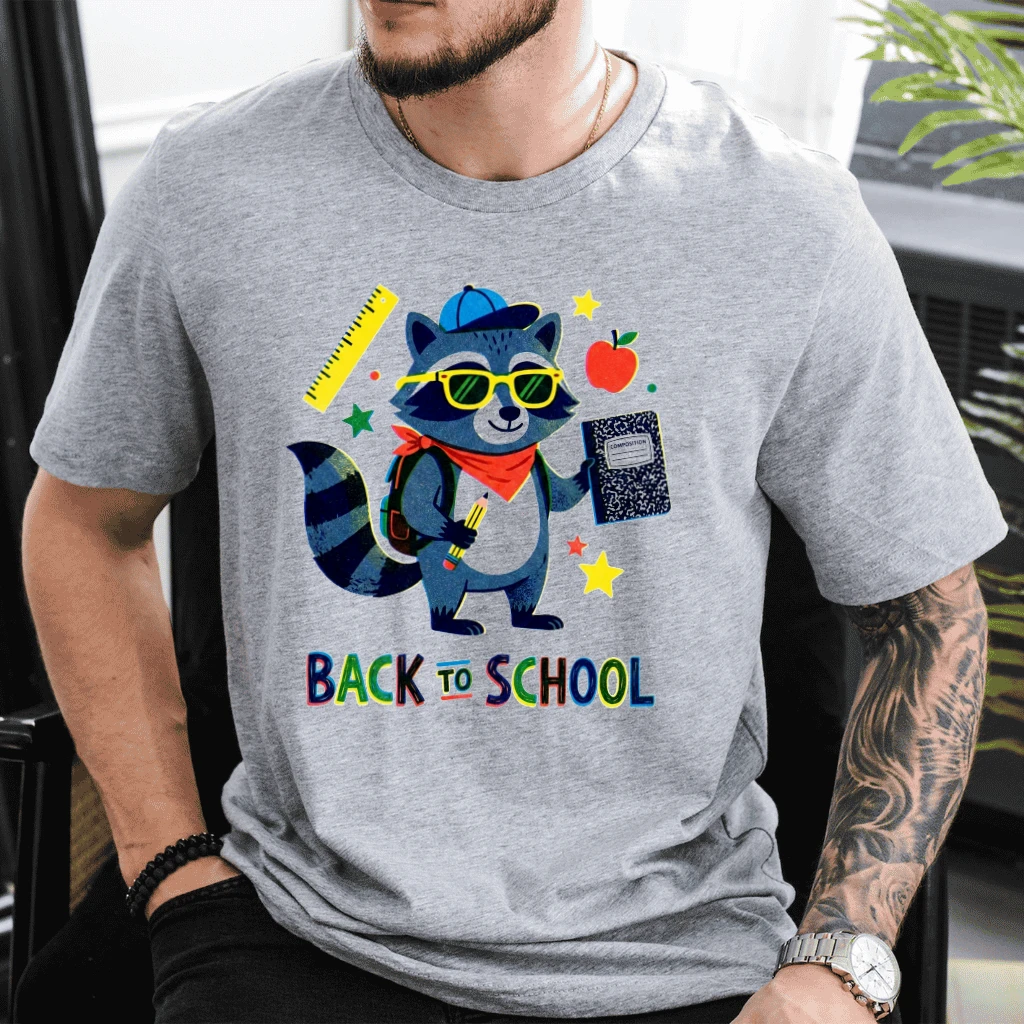 Back To School with Math Raccoon Teacher T-Shirt| Cute First Day of School Gift for Raccoon Lovers - detail view