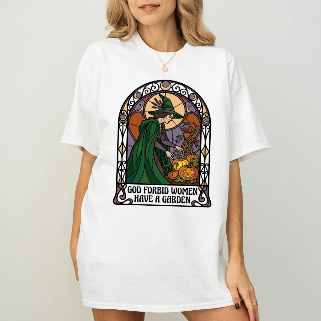 God Forbid Women Have A Garden Halloween Witch T-shirt| Magic Halloween Gift for Her - back view