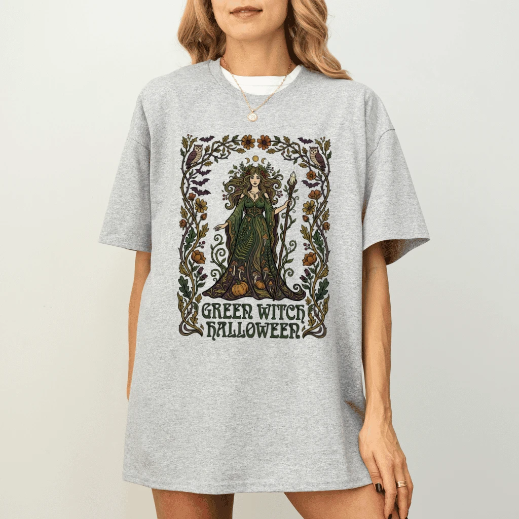 Green Witch Halloween T-shirt| Feminist Gothic Halloween Gift for women - detail view