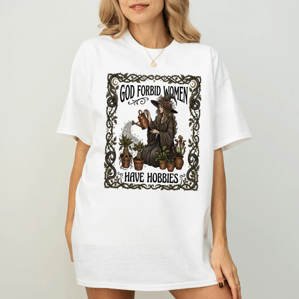 God Forbid Women Have Hobbies Funny Witchy Feminist T-shirt| Spooky Season Gift for Witch Lovers - back view