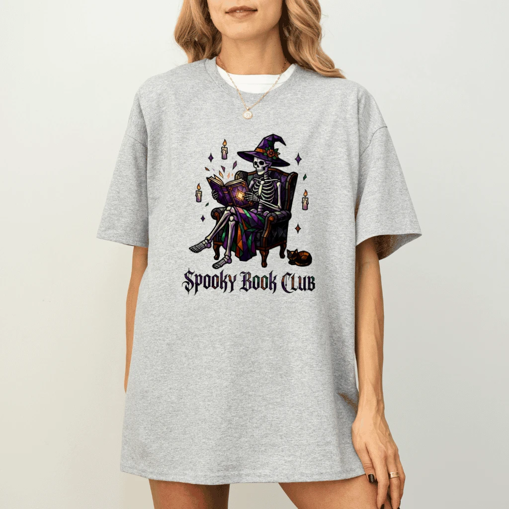 Spooky Book Club Halloween Witch T-shirt| Bookish Halloween Gift for Readers - detail view