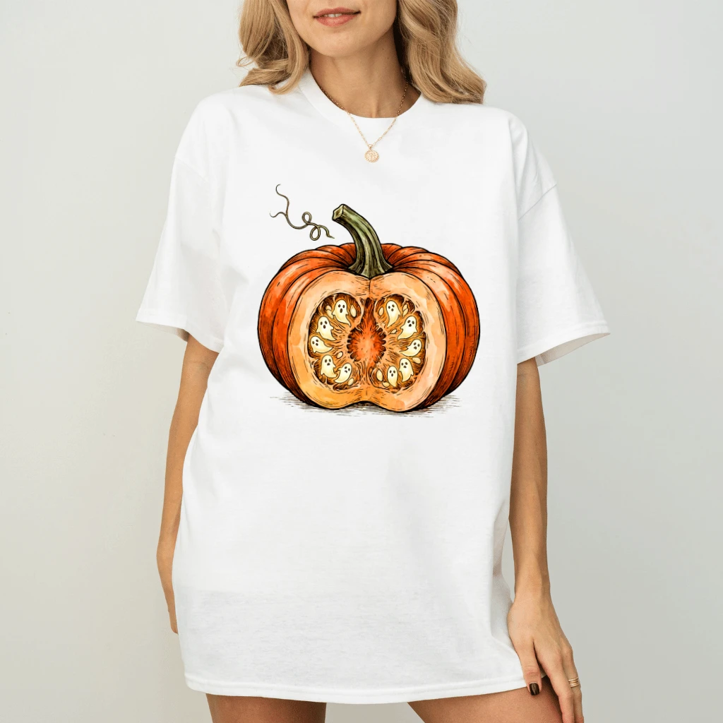 Funny Boo Pumpkin Pulp Halloween Pumpkin T-shirt| Cute Spooky Season Gift for Her - back view