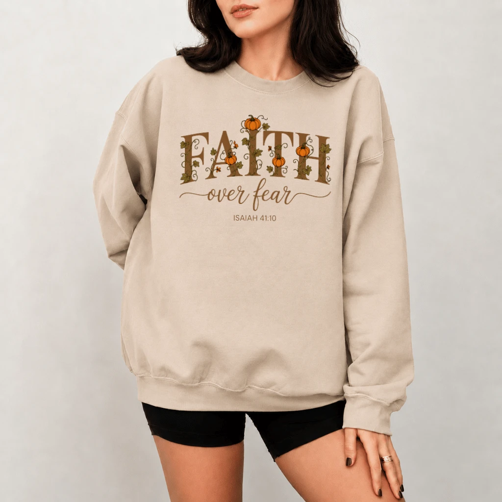Faith Over Fear Pumpkin Patch Sweatshirt| Cute Fall Christian Gift for Her - back view
