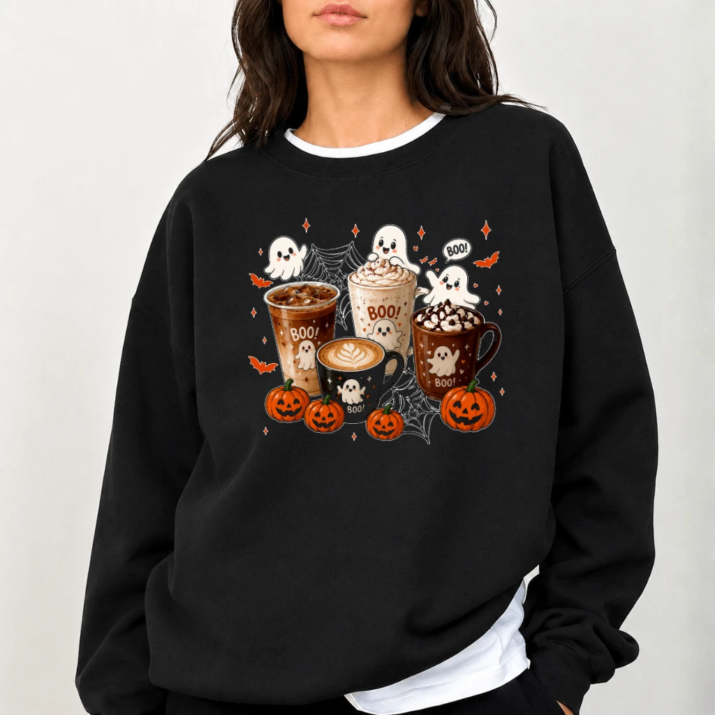 Funny Halloween Boo with Coffee Weather Sweatshirt| Spooky Halloween Gift for men women - back view