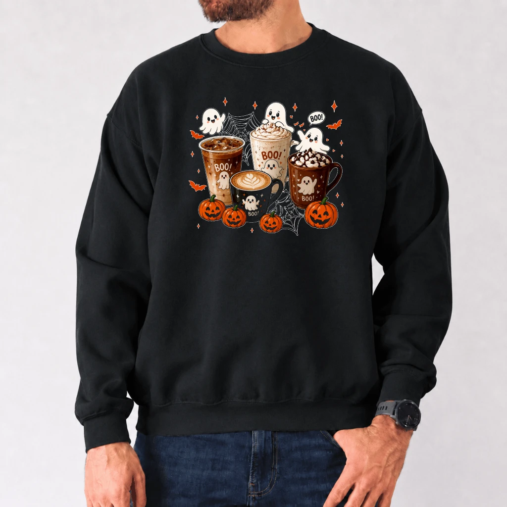 Funny Halloween Boo with Coffee Weather Sweatshirt| Spooky Halloween Gift for men women - detail view