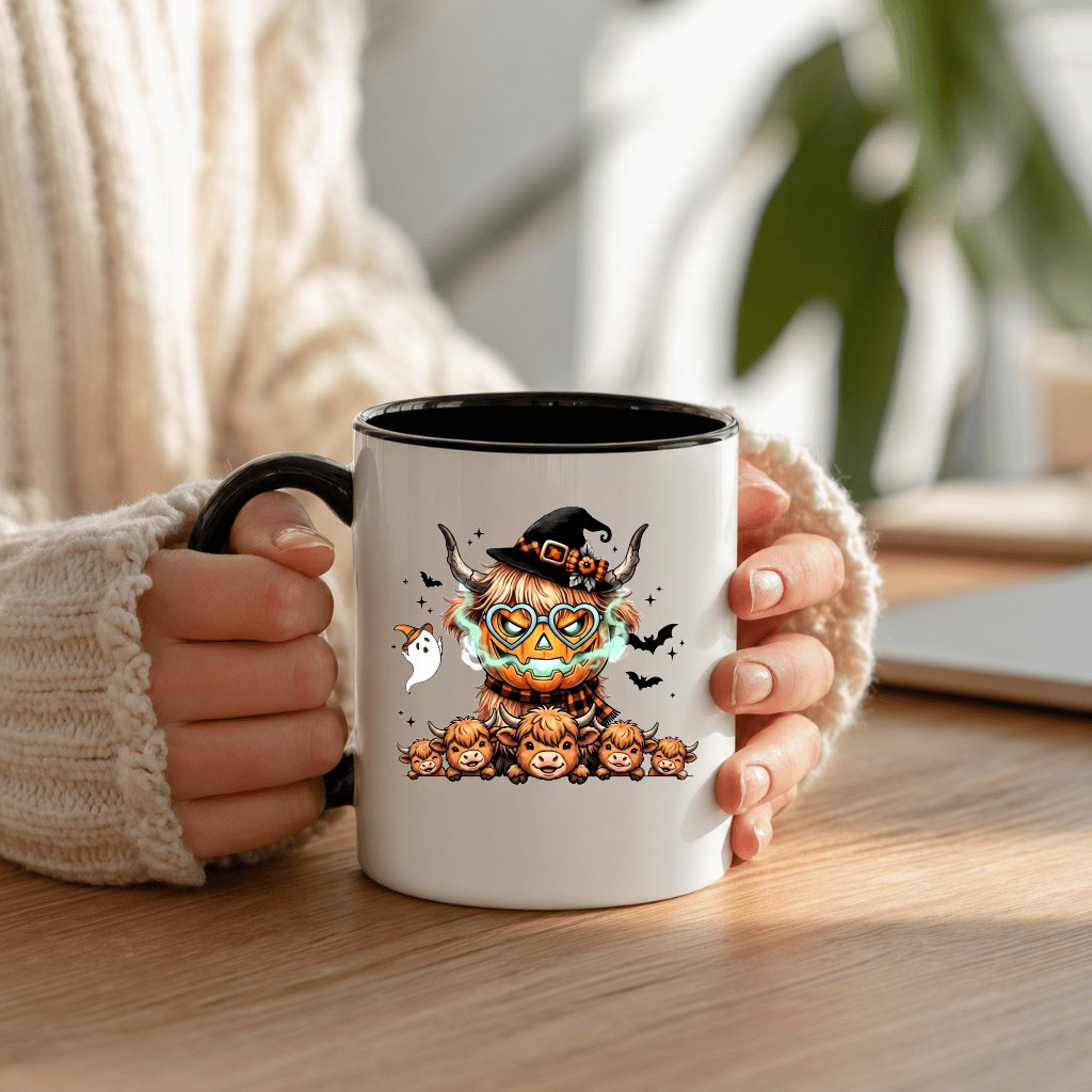Spooky Halloween Highland Cow Witch Accent Mug| Spooky Season Gift for Cow Lovers - back view
