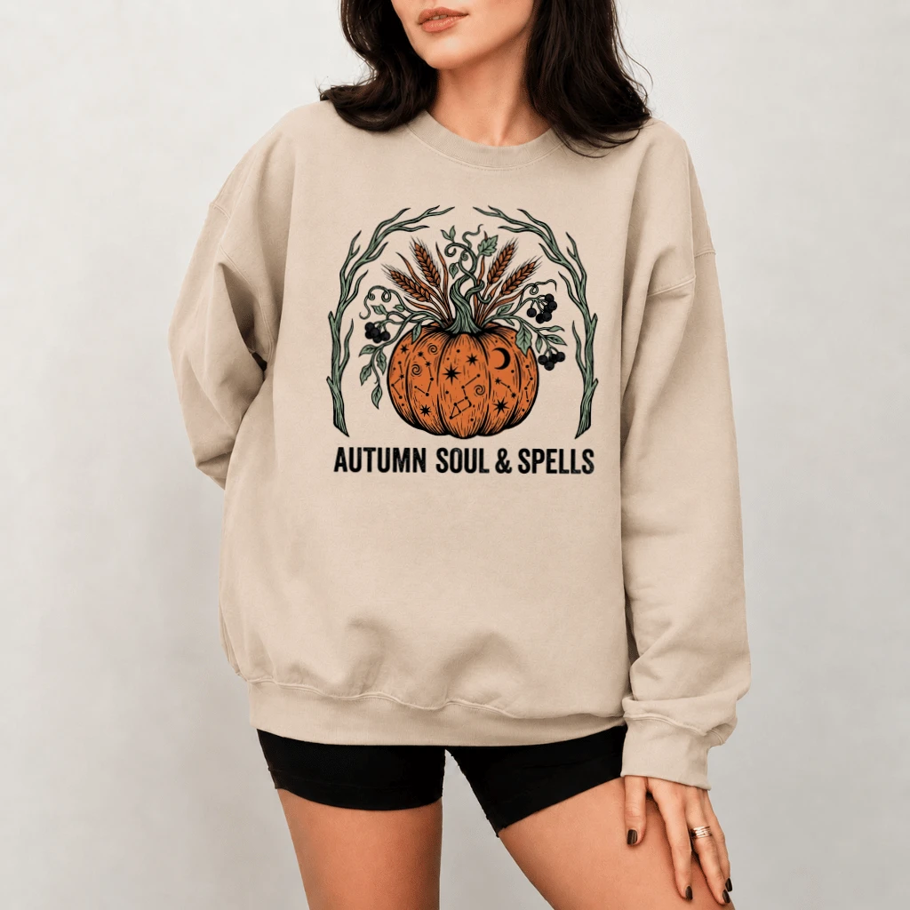Autumn Soul & Spells Mystic Fall Harvest Pumpkin Sweatshirt for women - back view