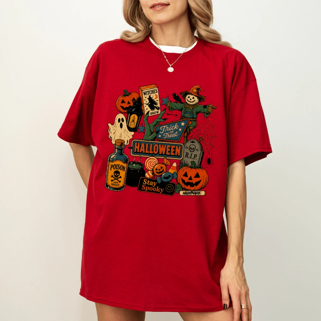 Vintage Pumpkin Ghost Scarecrow Halloween T-Shirt| Spooky Halloween Gift for men women - back view
