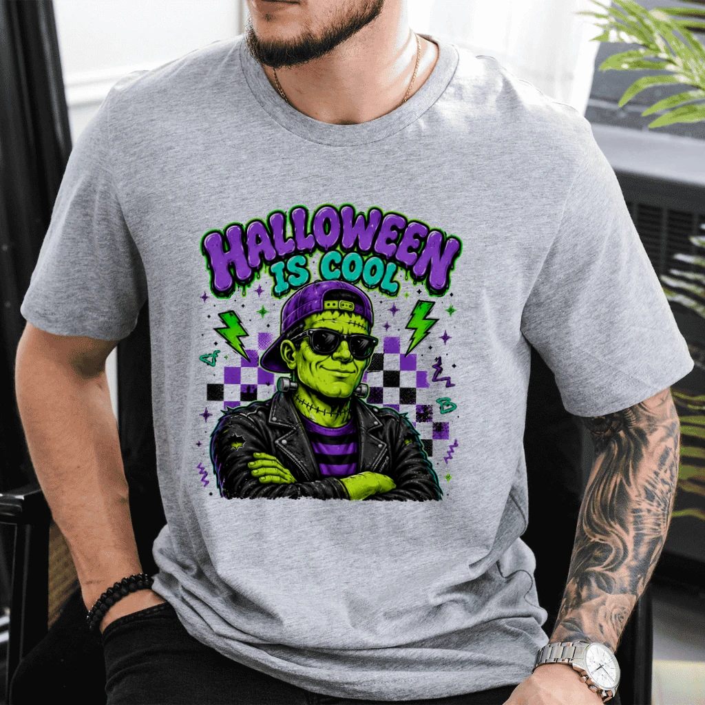 Halloween Is Cool Frankenstein Retro Halloween T-shirt| Funny Monster Gift for Halloween Fans - back view
