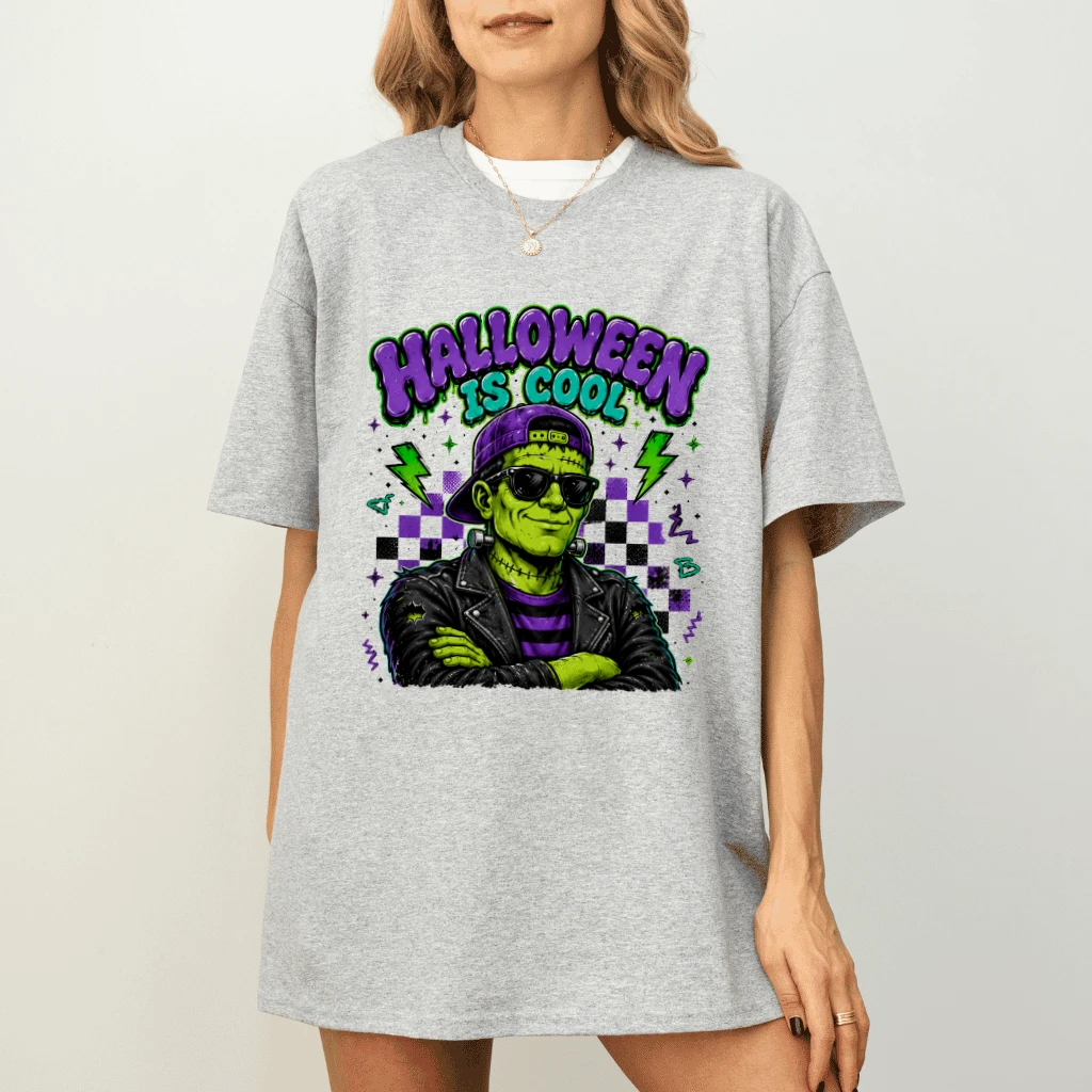 Halloween Is Cool Frankenstein Retro Halloween T-shirt| Funny Monster Gift for Halloween Fans - detail view
