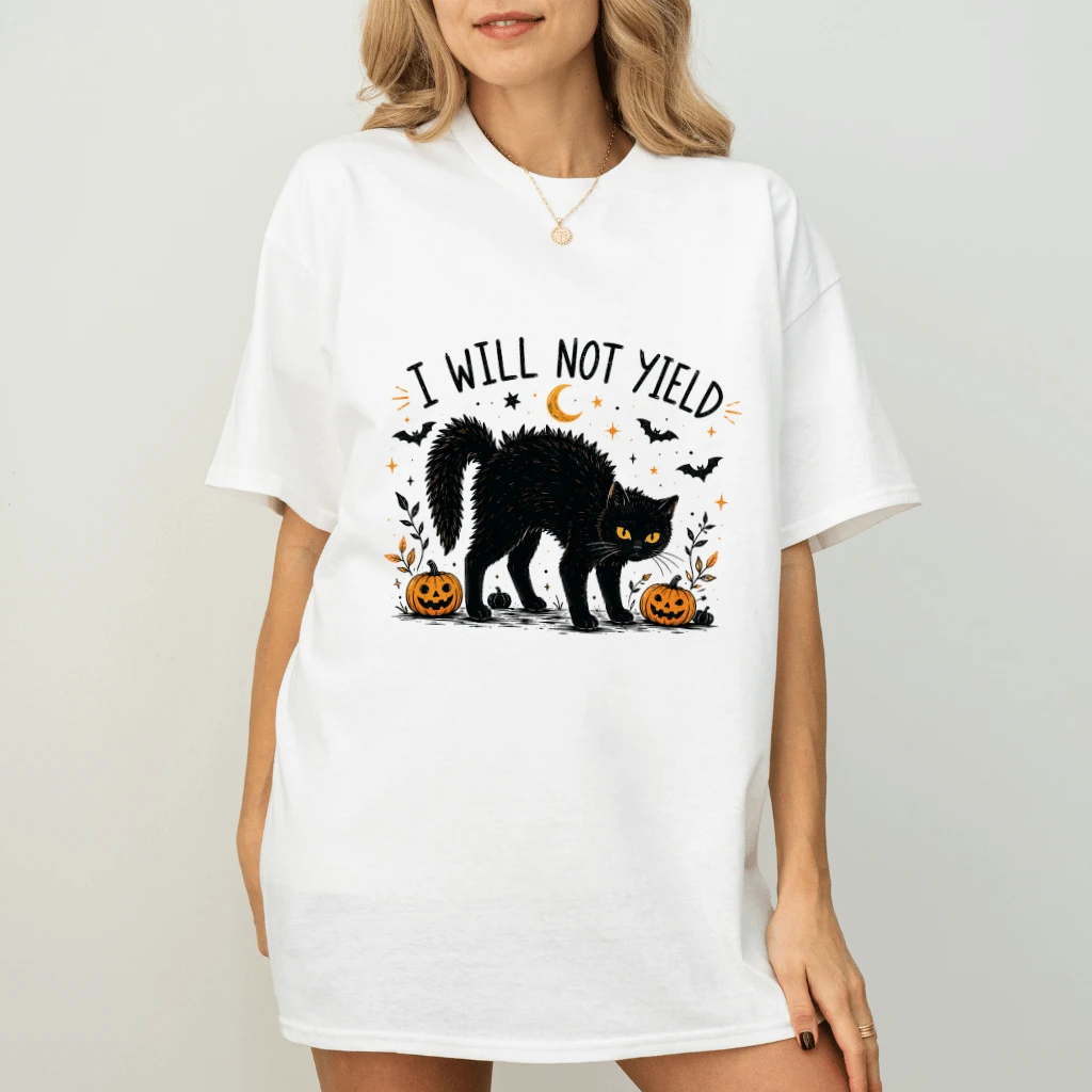 I Will Not Yield Black Cat Halloween T-shirt| Spooky Halloween Gift for Cat Lovers - back view