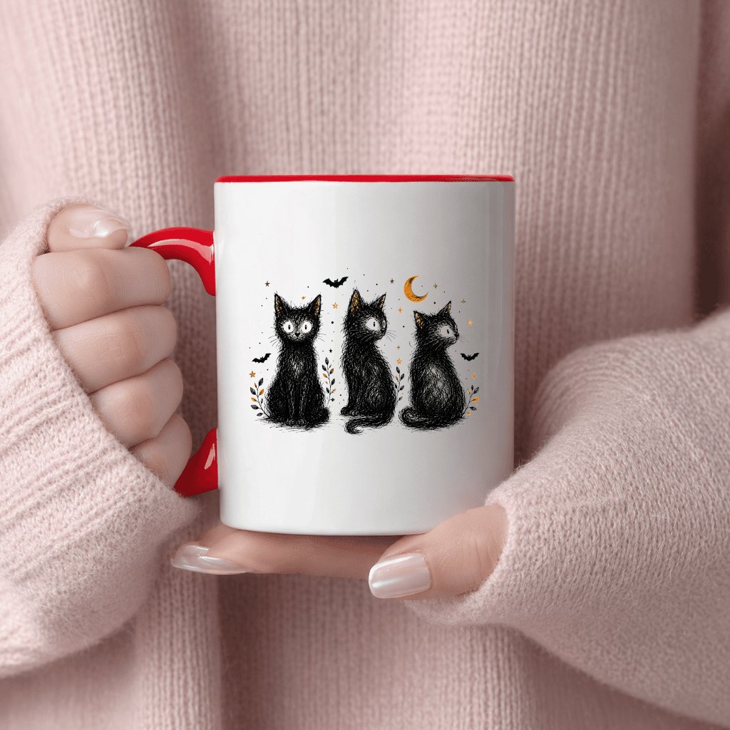 Vintage Witchy Black Cat Halloween Accent Mug| Spooky Season Gift for Cat Lover - detail view