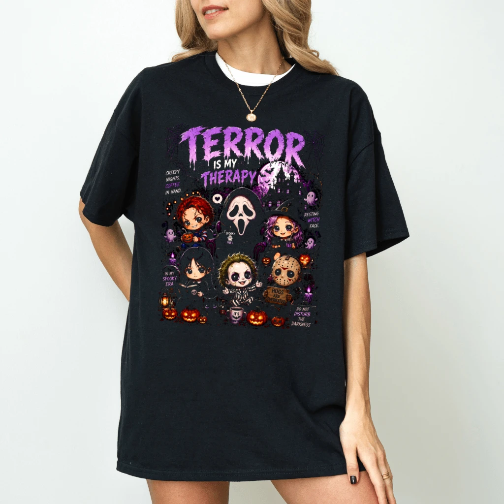 Terror Is My Therapy Halloween T-shirt| Spooky Horror Halloween Gift for Fan - back view