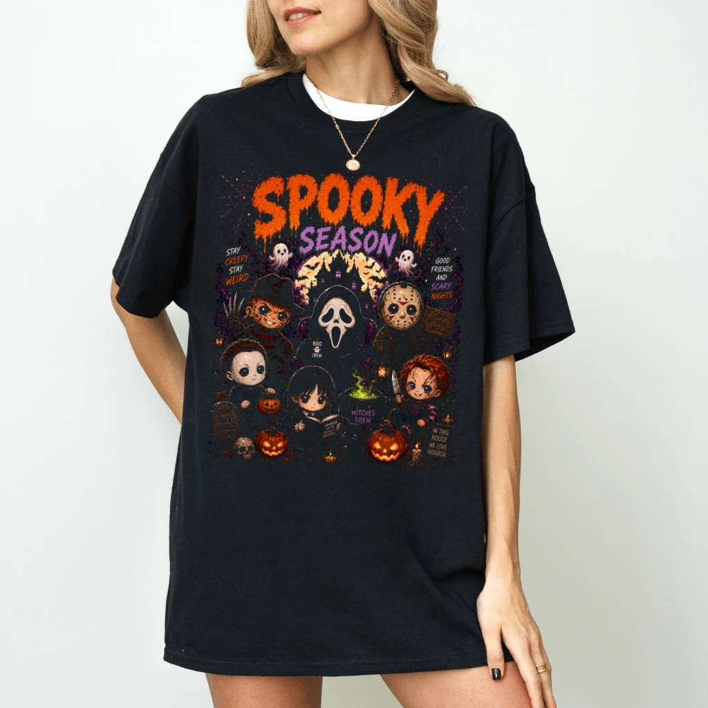 Spooky Season Halloween T-shirt | Horror Characters Halloween Gift for Fan - back view