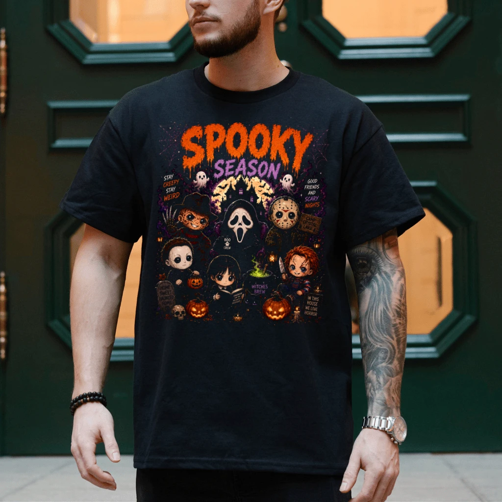 Spooky Season Halloween T-shirt | Horror Characters Halloween Gift for Fan - detail view