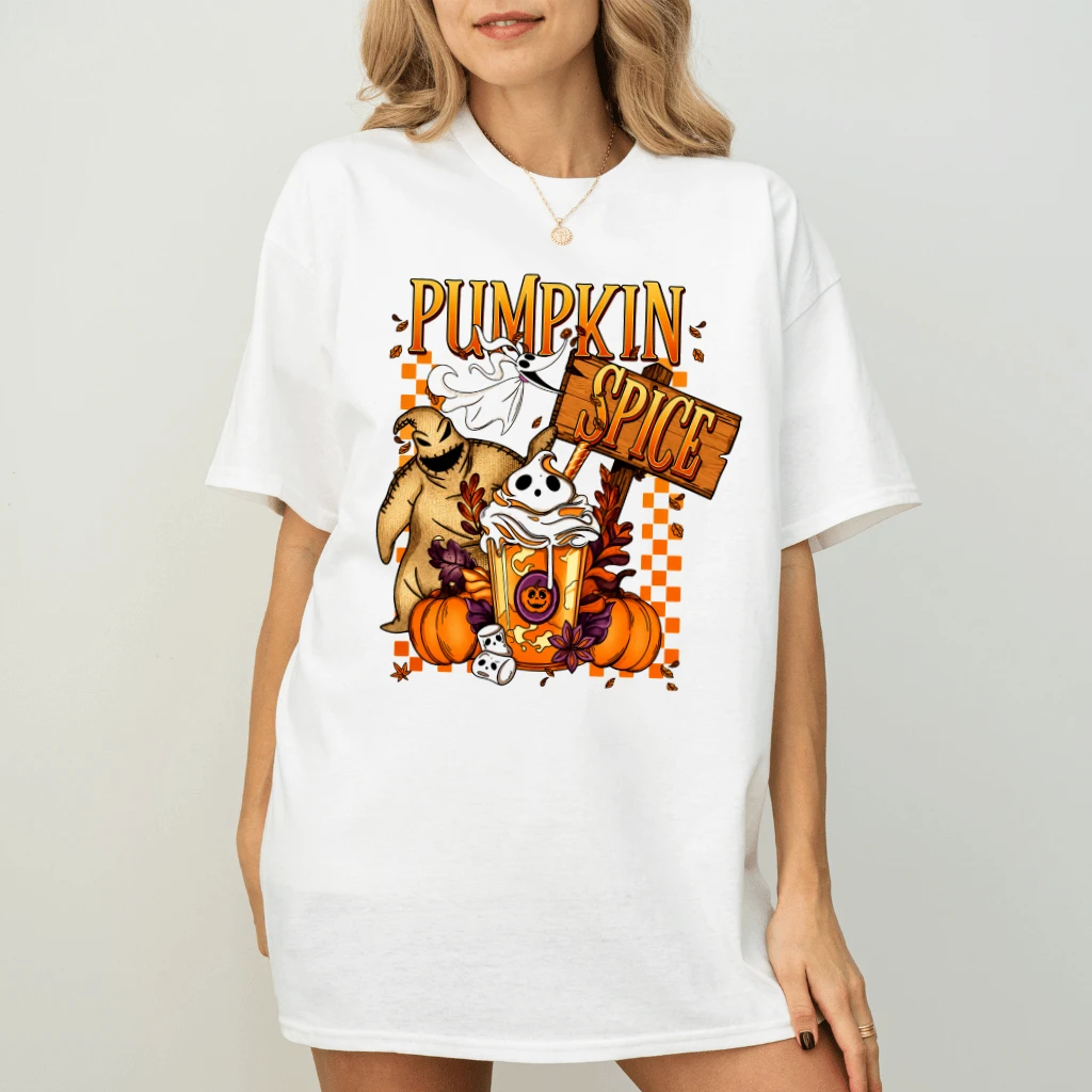 Pumpkin Spice Spooky Halloween T-Shirt| Funny Halloween Characters Gift for Fan - back view