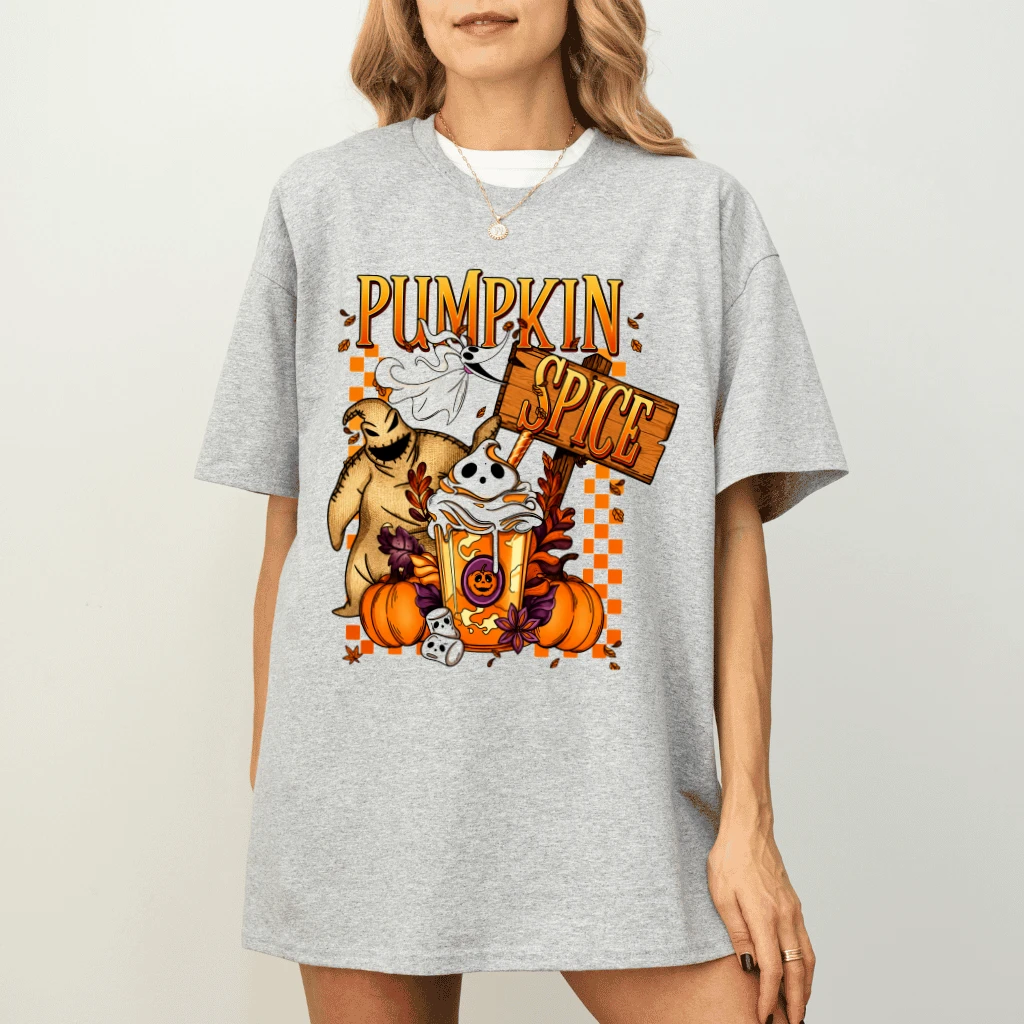 Pumpkin Spice Spooky Halloween T-Shirt| Funny Halloween Characters Gift for Fan - detail view
