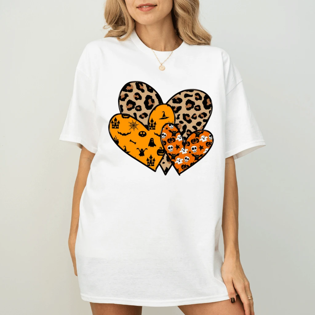 Halloween Leopard Heart T-shirt| Cute Spooky Season Gift for Women - back view