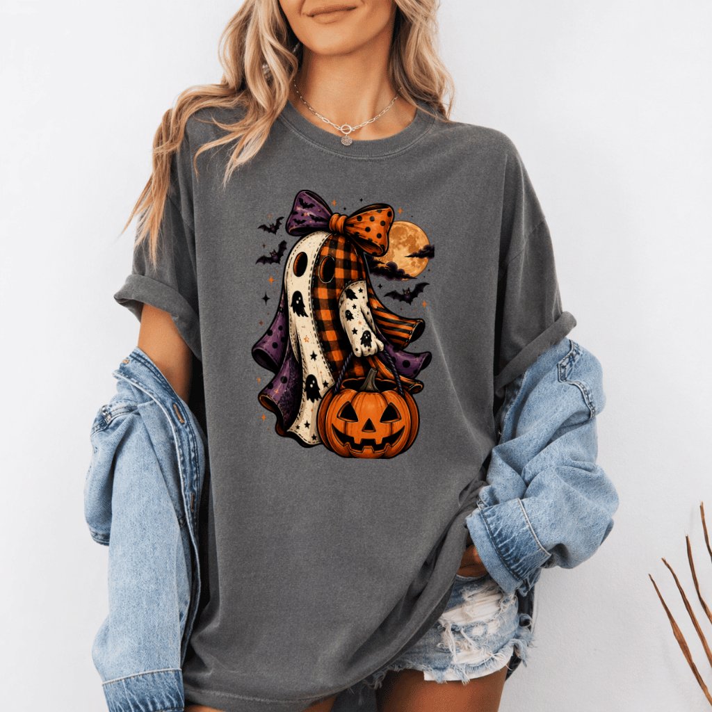 Comfort Colors Halloween Boo Shirt for Women| Cute Girly Halloween Ghost Pumpkin Lantern Gift Streetwear - back view