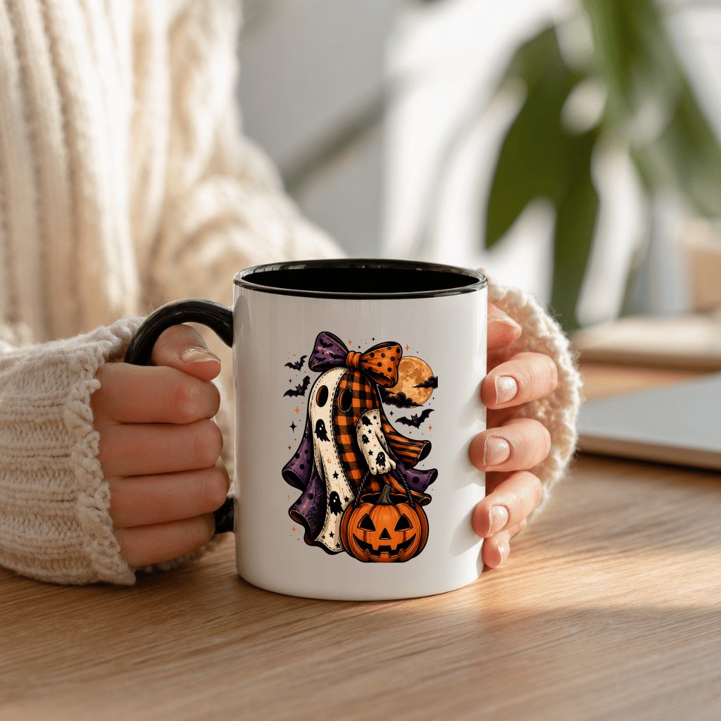 Halloween Boo Accent Mug| Cute Girly Halloween Ghost Pumpkin Lantern Gift for Her - back view