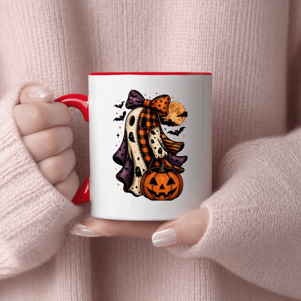 Halloween Boo Accent Mug| Cute Girly Halloween Ghost Pumpkin Lantern Gift for Her - detail view