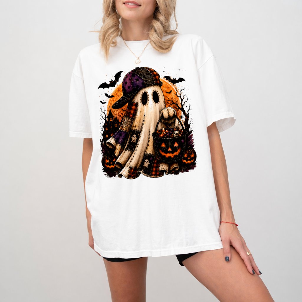 Comfort Colors Halloween Boo Shirt for Women| Funny Pumpkin Candy Bucket Halloween Gift Streetwear - detail view