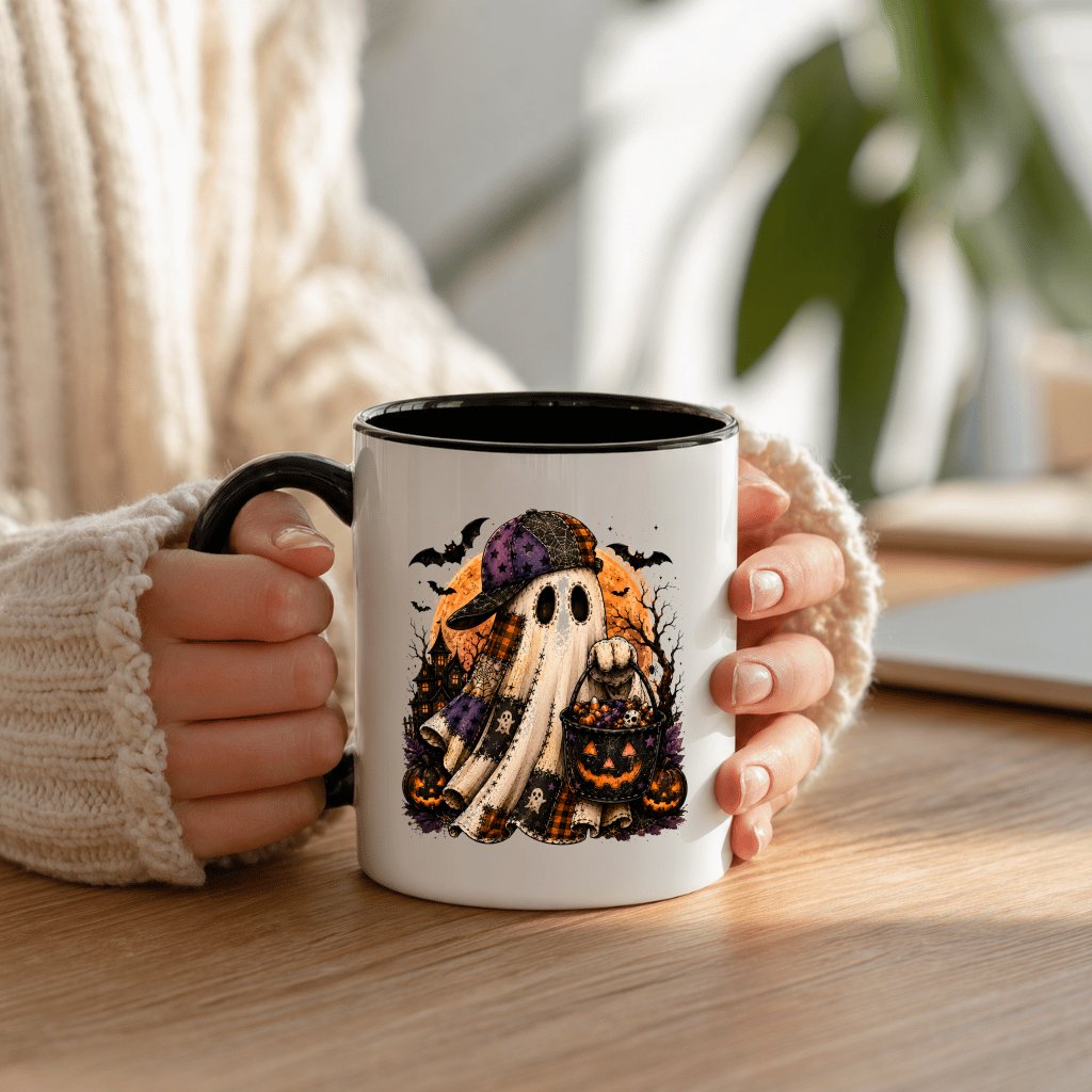 Halloween Boo Accent Mug | Funny Pumpkin Candy Bucket Halloween Gift for Coffee Cup Lover - back view