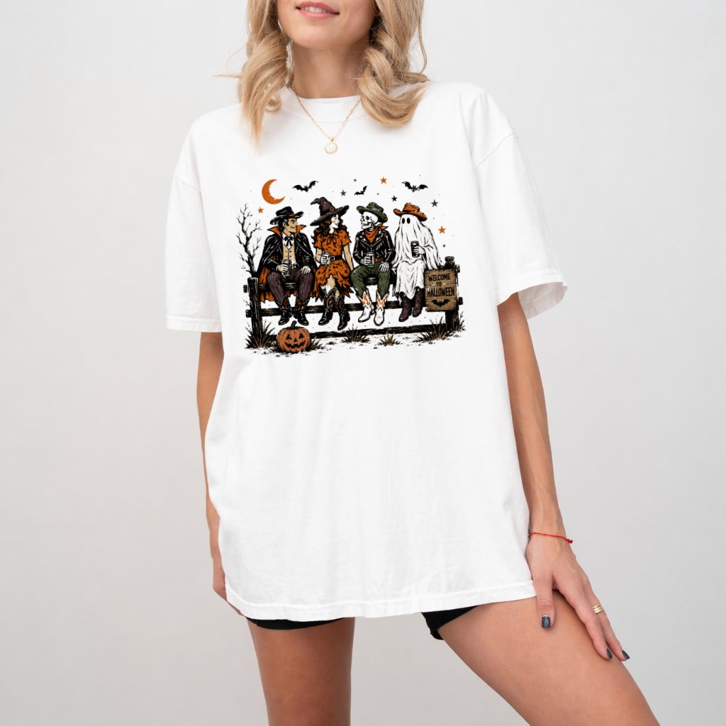 Comfort Colors Spooky Cowboy Friends Western Halloween Shirt | Funny Gift for Halloween Party - back view