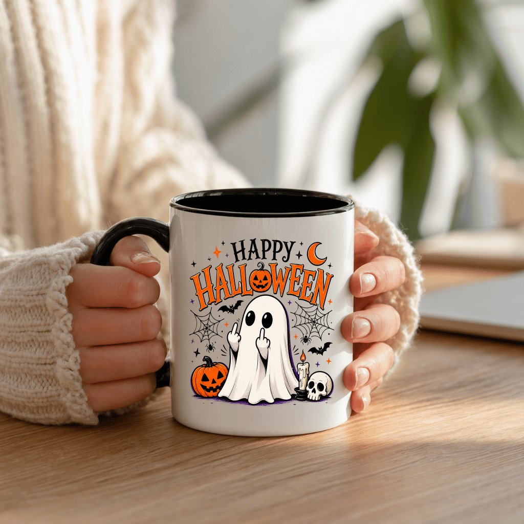 Happy Halloween Figurine-Spooky Ghost Accent Mug| Funny Halloween Gift for Him & Her - back view