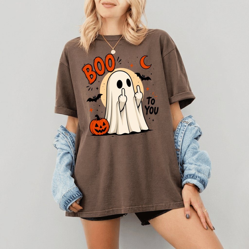 Comfort Colors Boo To You Funny Halloween Ghost Shirt| Spooky Halloween Gift for Him & Her - detail view