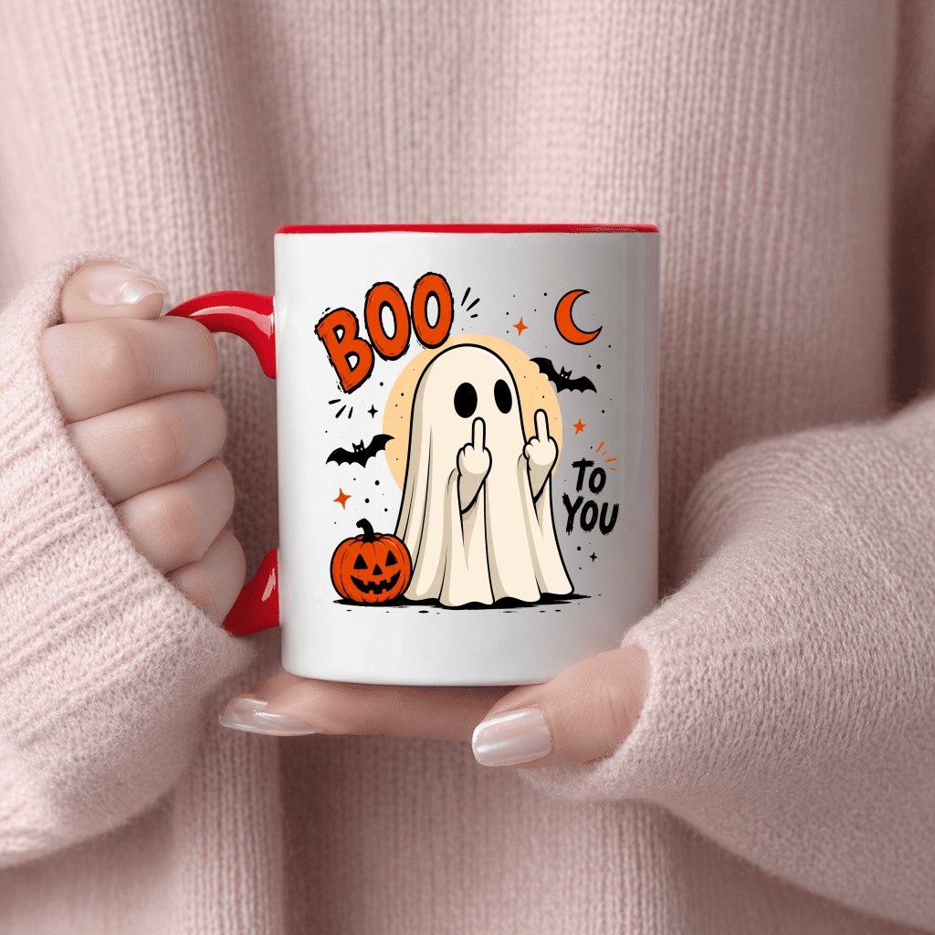 Boo To You Funny Halloween Ghost Accent Mug| Spooky Halloween Gift for Him & Her - detail view