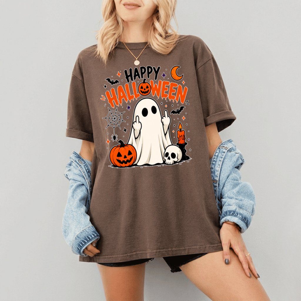 Comfort Colors Figurine-Spooky Halloween Ghost Shirt| Funny Halloween Gift for Him & Her - detail view