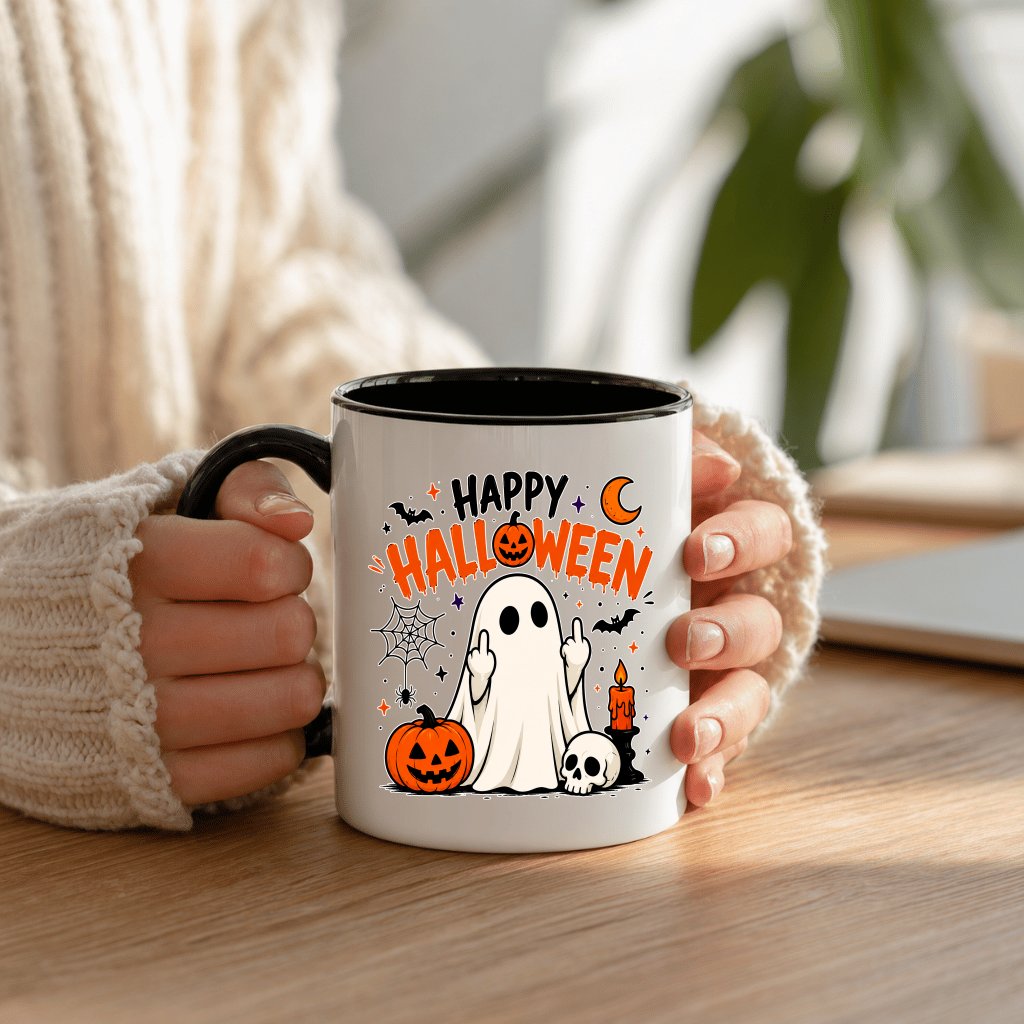 Figurine-Spooky Halloween Ghost Accent Mug| Funny Halloween Gift for Him & Her - back view