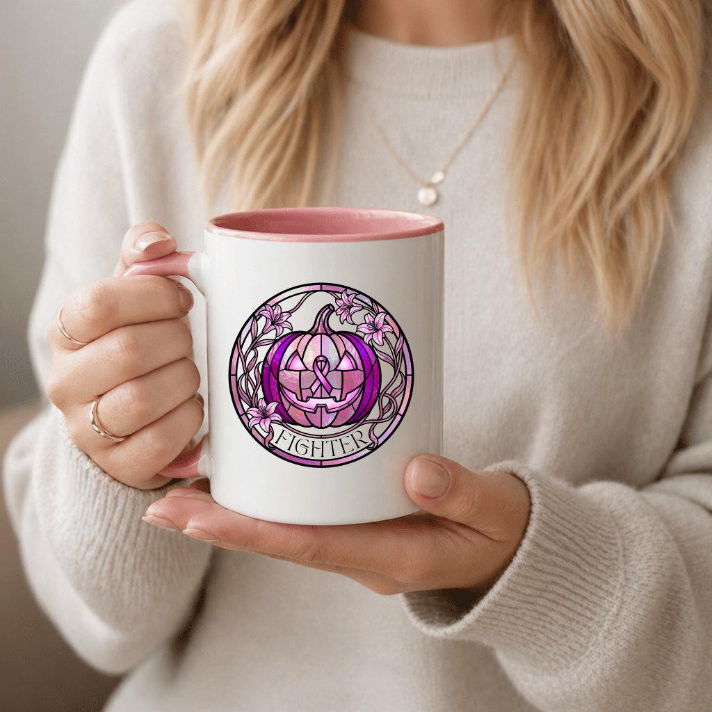 Pink Ribbon Halloween Pumpkin Accent Mug| Breast Cancer Fighter Gift for Her - back view