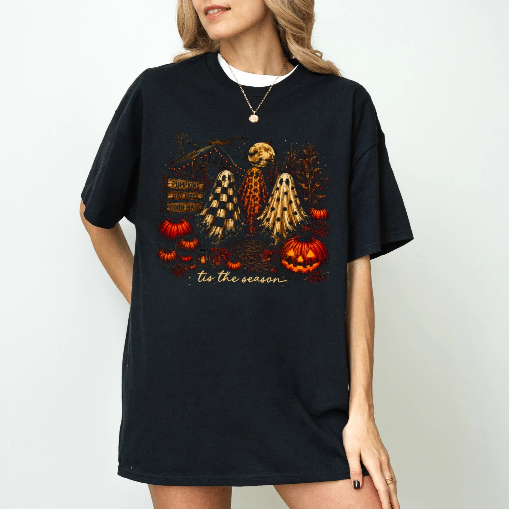 Tis The Season Western Halloween Ghost T-shirt| Spooky Halloween Gift for Her - back view
