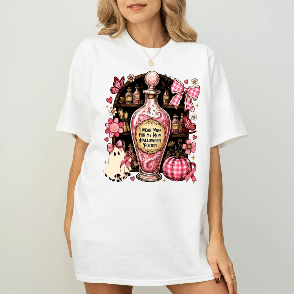 I Wear Pink For My Mom Breast Cancer Halloween T-shirt| Pink Halloween Gift for Her - back view