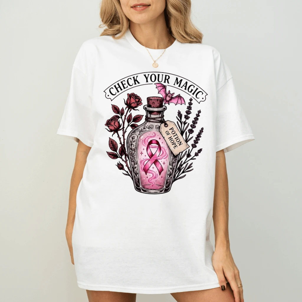 Check Your Magic Potion of Hope Pink Ribbon T-shirt| Breast Cancer Survivor Gift for Her - back view