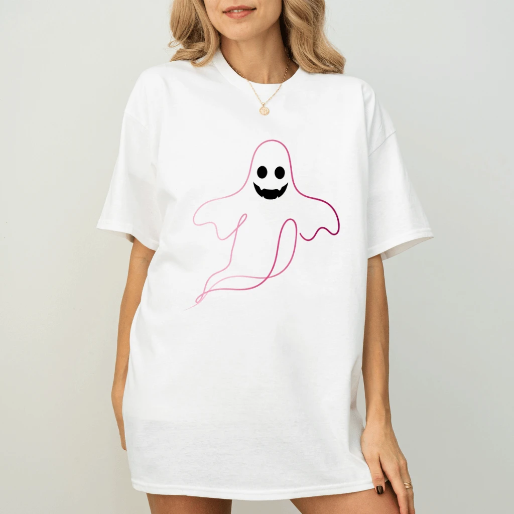 Funny Pink Halloween Ghost T-shirt | Cute Breast Cancer Awareness Gift for Her - back view