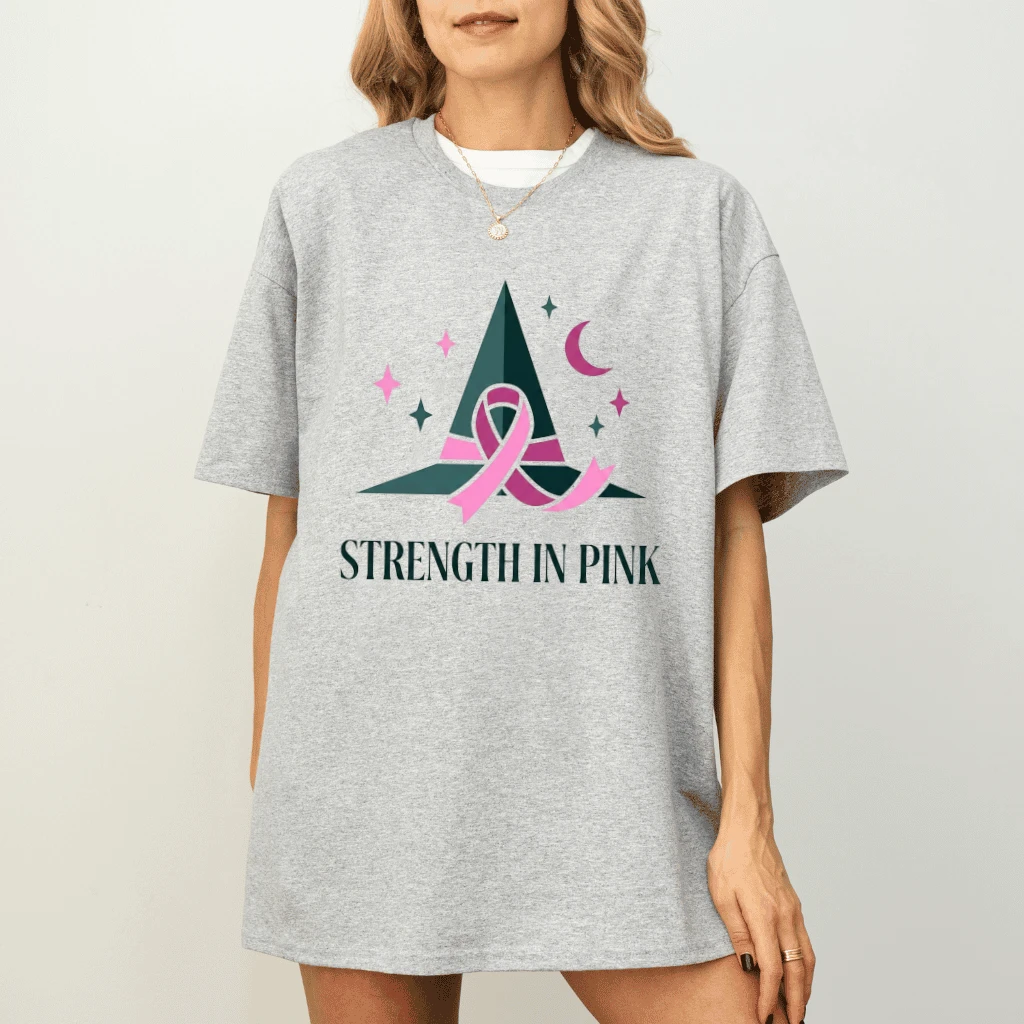 Strength In Pink Halloween Witch Hat Breast Cancer Awareness T-shirt| Pink Ribbon Gift for Her - detail view