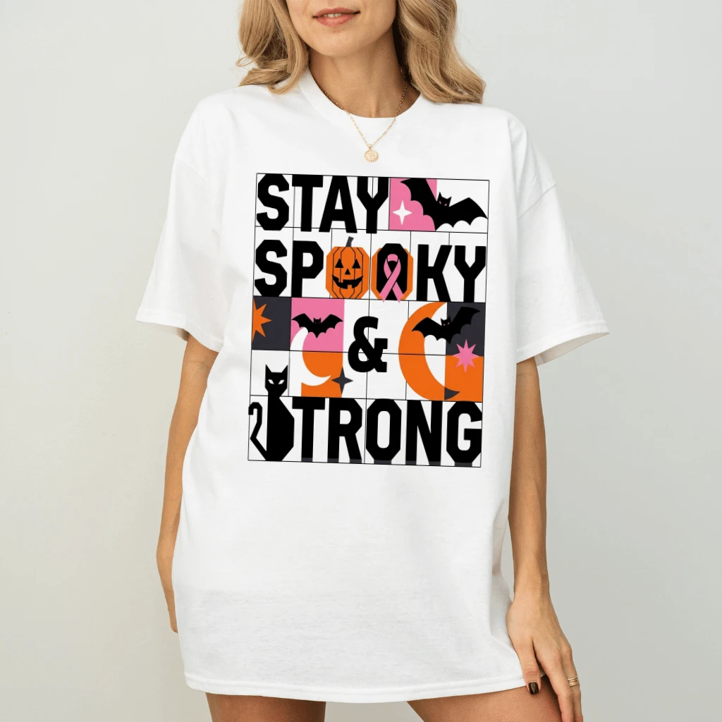 Stay Spooky Breast Cancer Awareness T-shirt | Pink Ribbon Strong Halloween Gift for Her - back view