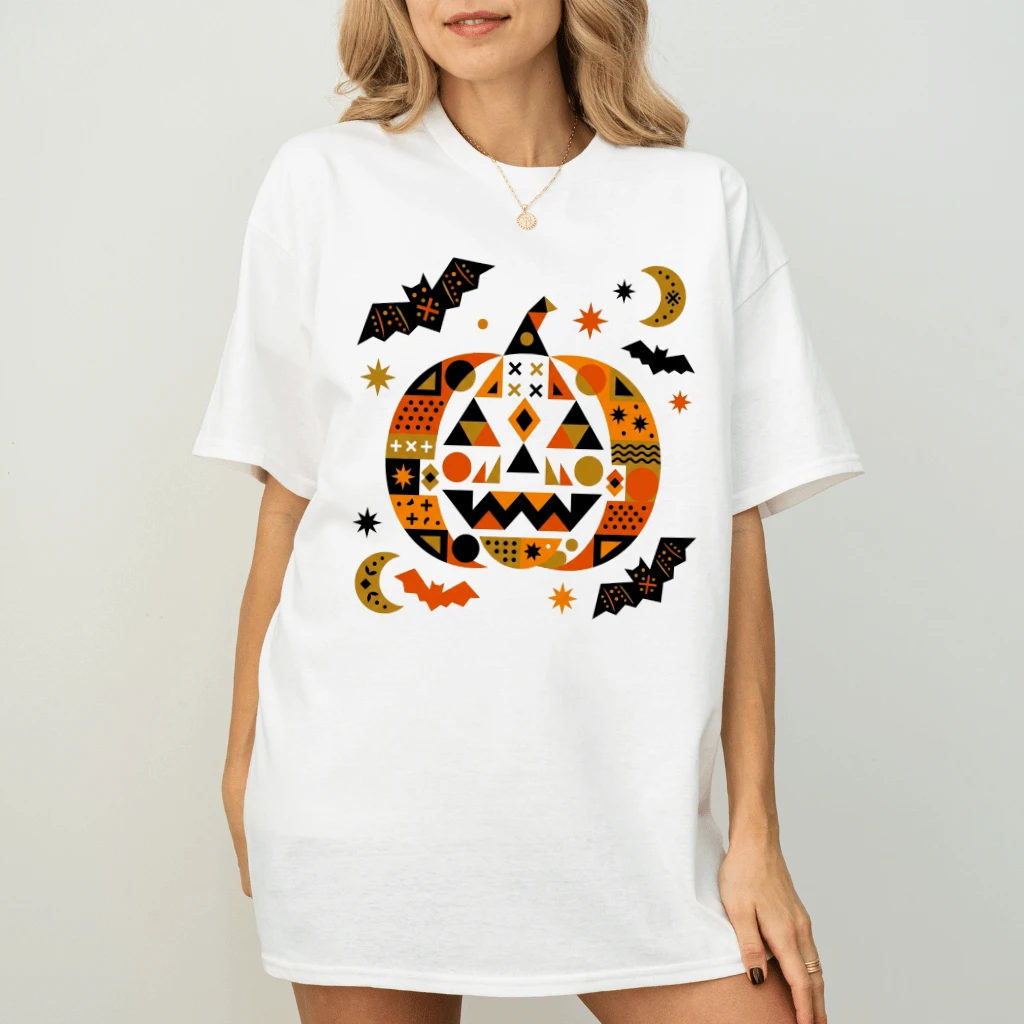 Geometric Pumpkin Halloween T-Shirt| Spooky Season Gift for Her - back view