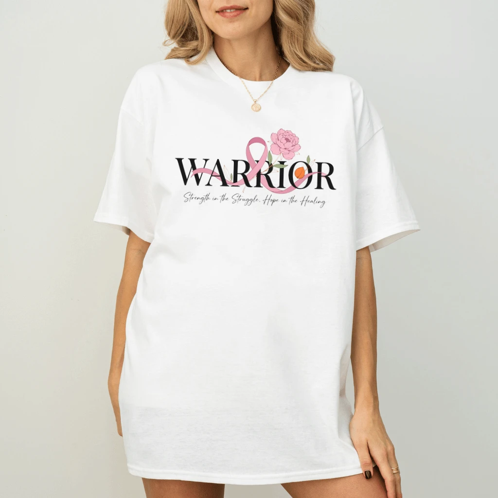 Pink Ribbon Floral Warrior Breast Cancer Awareness T-shirt for women - back view