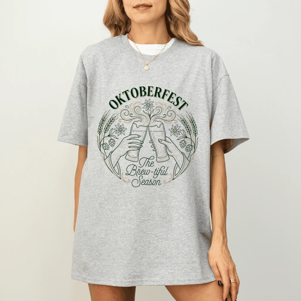 Oktoberfest The Brew-tiful Season German Beer T-shirt | Funny Oktoberfest Gift for Beer Lovers - detail view