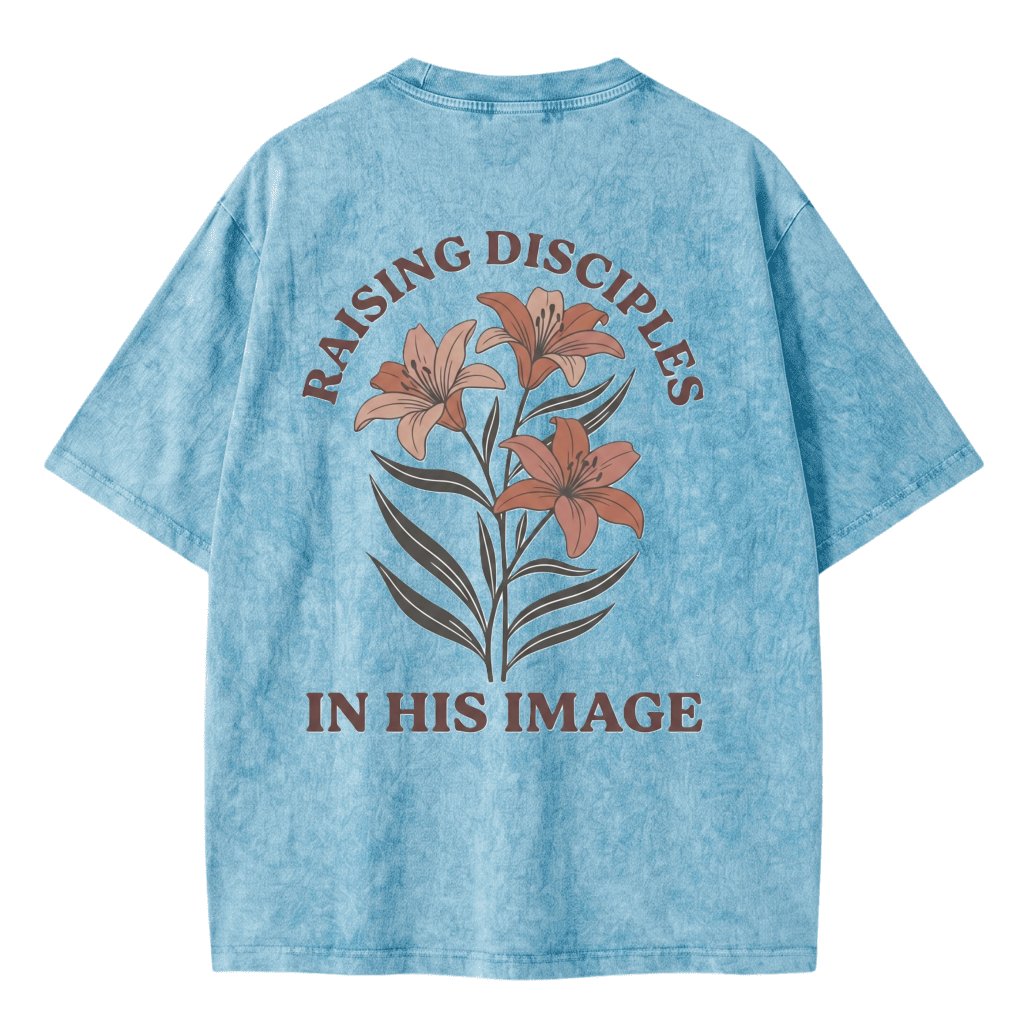 Raising Disciples In His Image Wash Tee – Christian Parenting Gift Earth Tone Lily Flower - front view