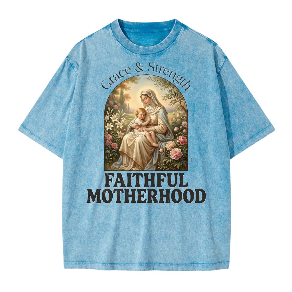 Virgin Mary and Child Wash Tee – Mother's Day Gift for Mom Christian Vintage Religious - front view