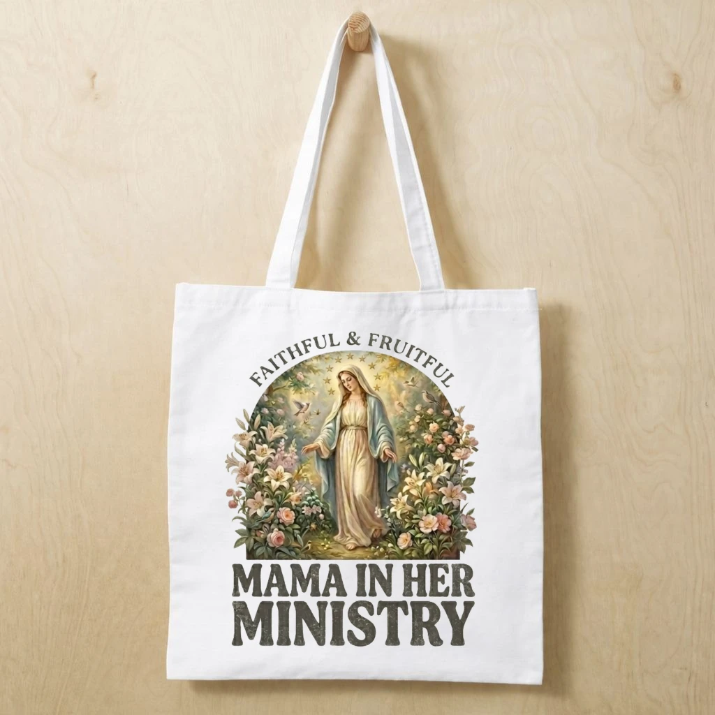 Mama in Her Ministry Faithful Fruitful Cotton Tote – Canvas Gift for Mom - front view