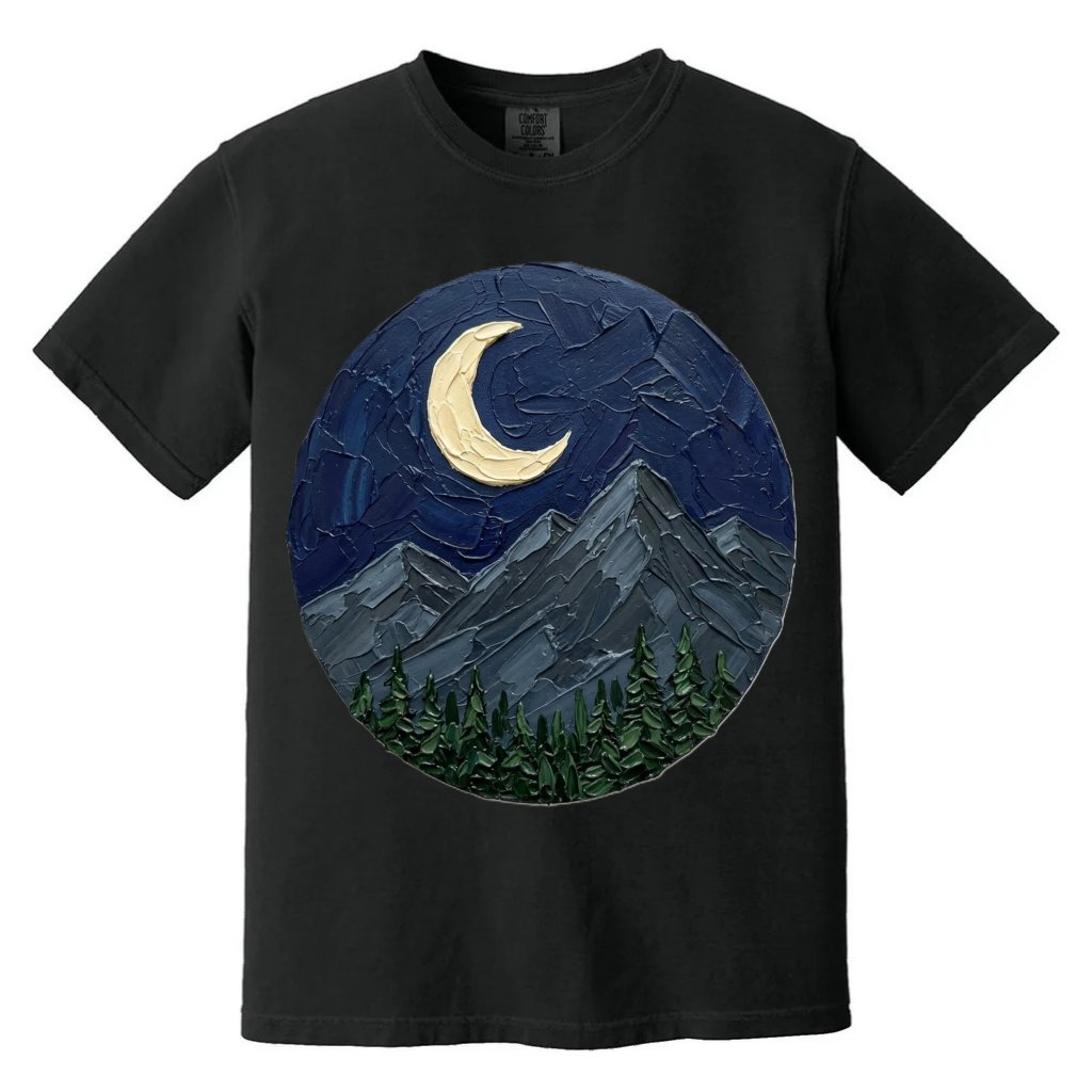 Midnight Mountain Moon Impasto Art Comfort Colors – Premium Textured Tee - front view