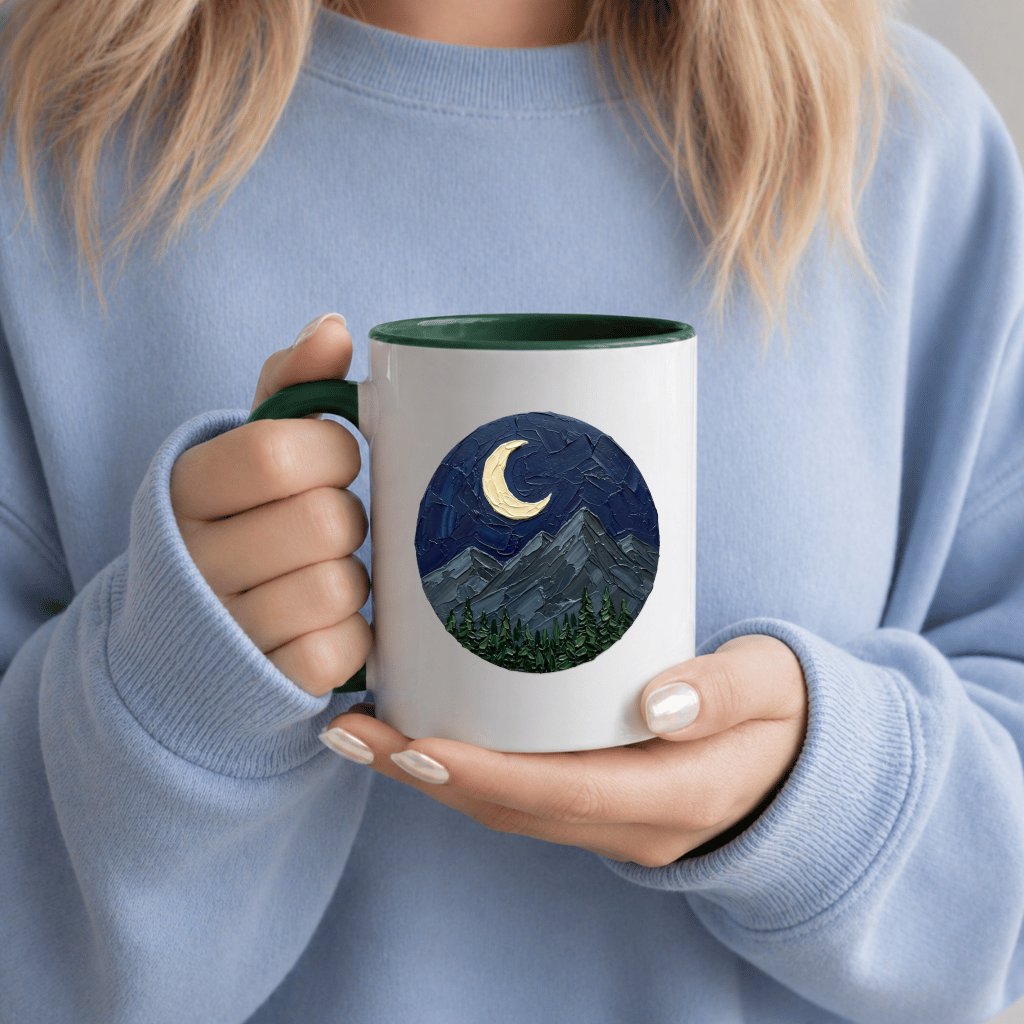 Midnight Mountain Moon Impasto Art Accent Mug – Textured Mountain Home Decor - back view