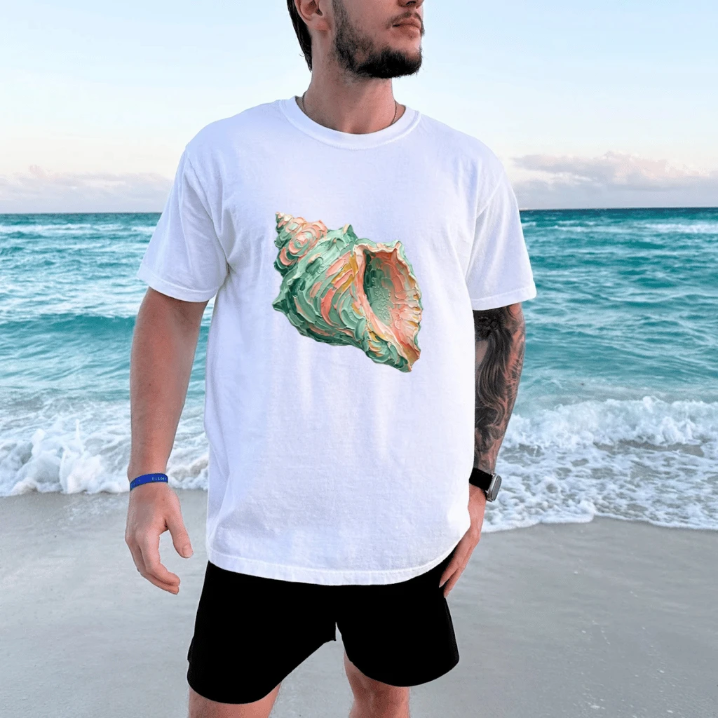 Coastal Lighthouse Graphic Shirt – 3D Visual Impasto Print Beach Tee - back view