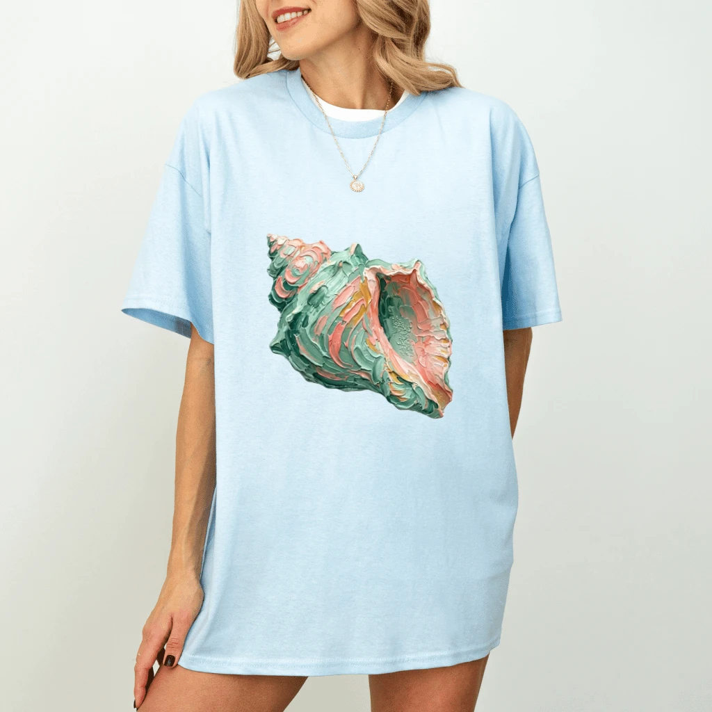 Coastal Lighthouse Graphic Shirt – 3D Visual Impasto Print Beach Tee - detail view